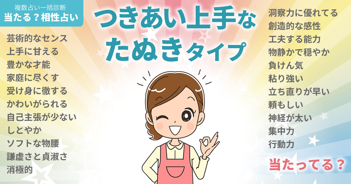 ヘインさんの占いまとめ つきあい上手なたぬきタイプ