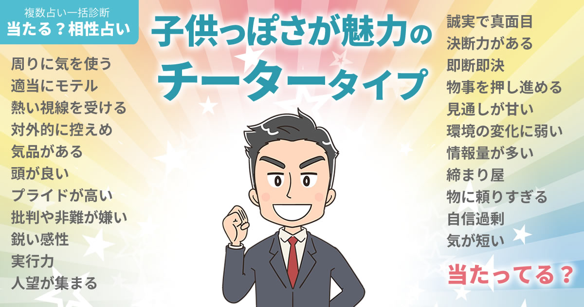 新藤晴一さんの占いまとめ 子供っぽさが魅力のチータータイプ