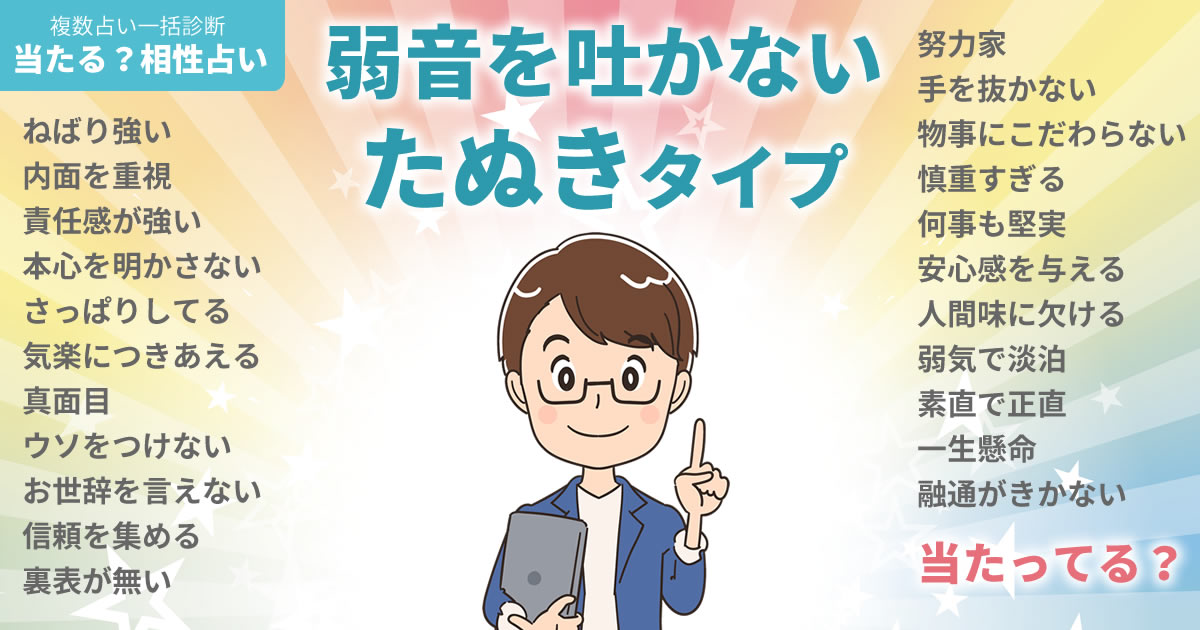 山崎弘也さんの占いまとめ 弱音を吐かないたぬきタイプ