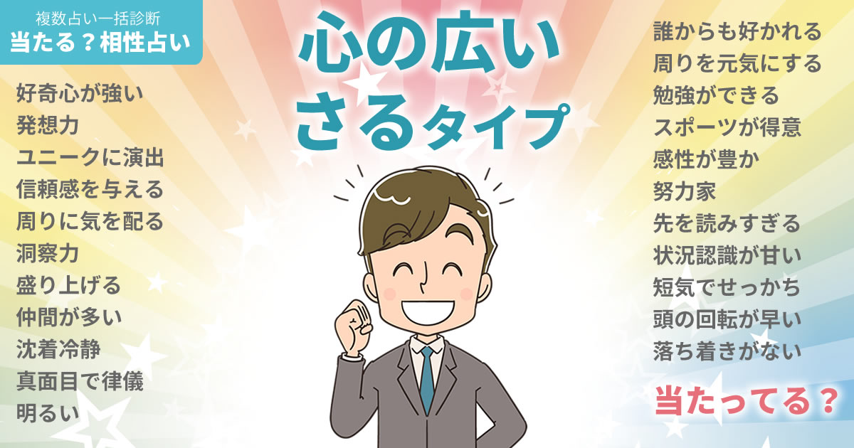 ハ・ジョンウさんの占いまとめ 心の広いさるタイプ