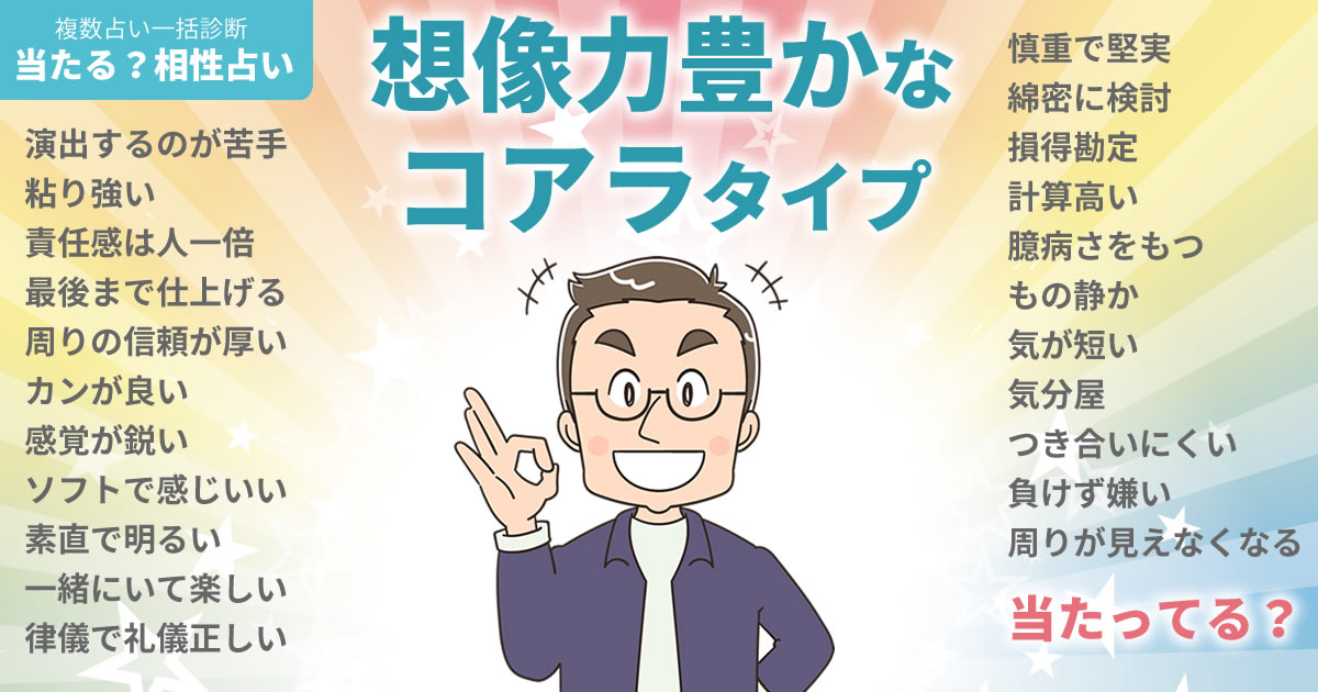 近藤隆さんの占いまとめ 想像力豊かなコアラタイプ