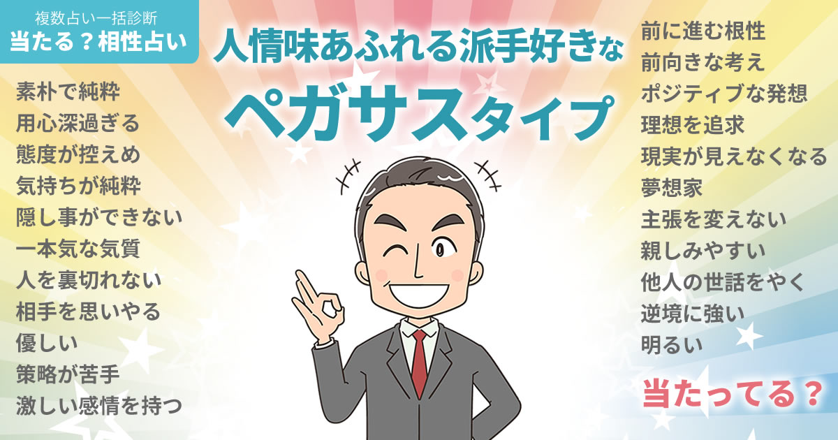 チェ・ミンファンさんの占いまとめ 人情味あふれる派手好きなペガサスタイプ