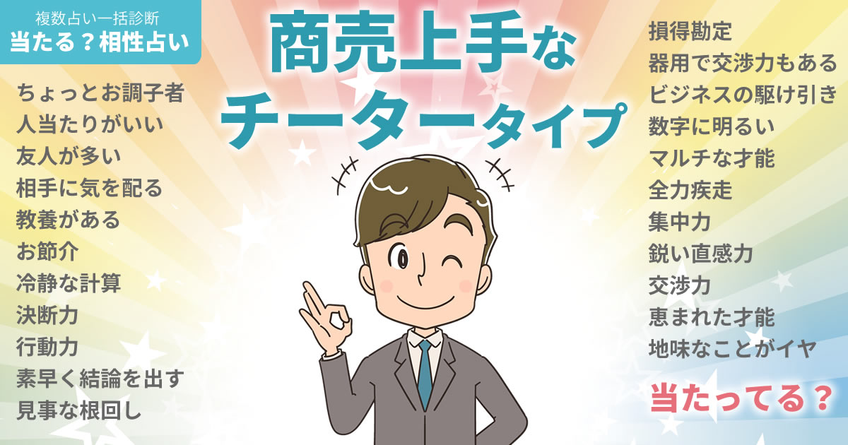 ヒョクさんの占いまとめ 商売上手なチータータイプ